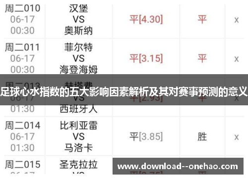 足球心水指数的五大影响因素解析及其对赛事预测的意义